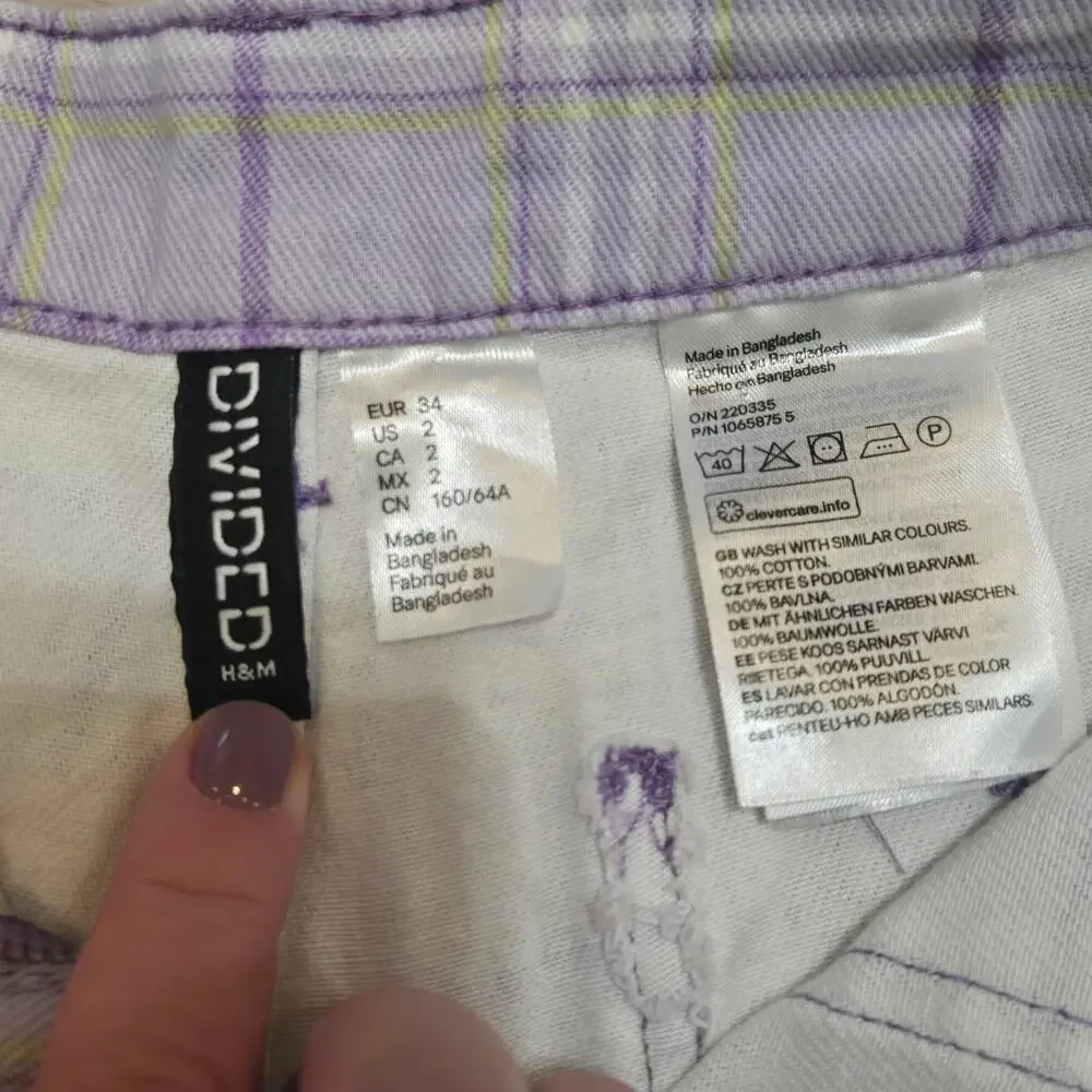 H&M Divided Purple Plaid Cargo Cotton Pants, Size 2